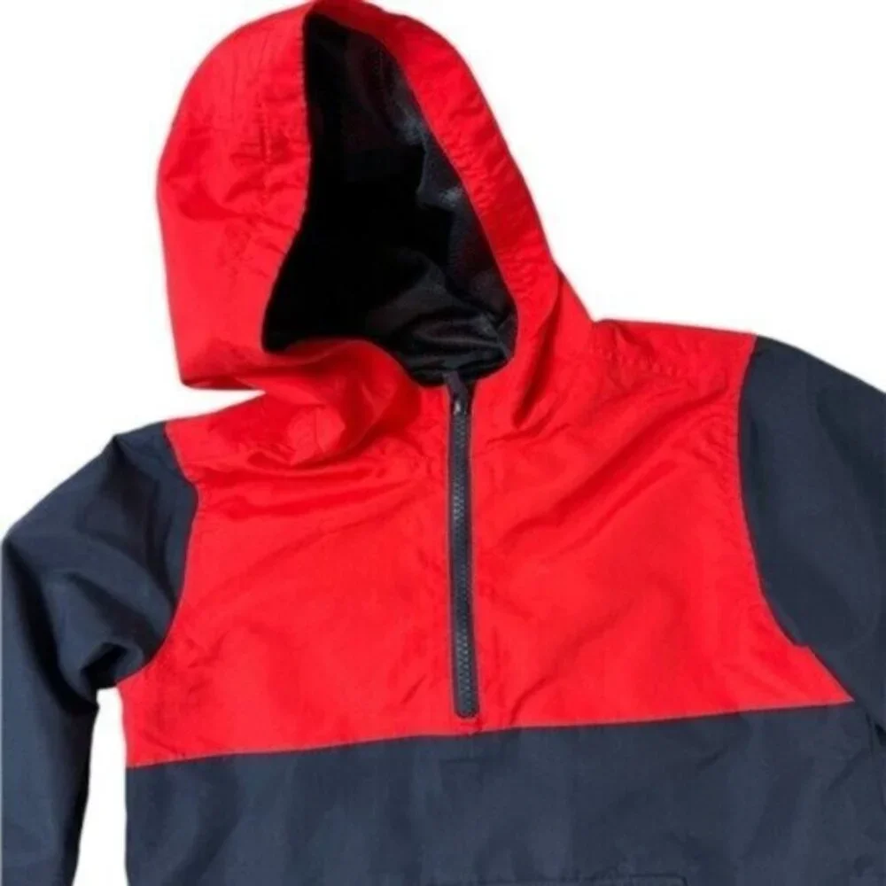Old Navy Toddler Boys Red & Navy 3/4 Zip Up Hooded Windbreaker 5T